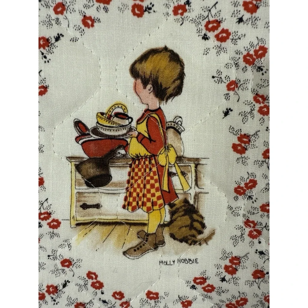 Vtg Holly Hobbie Quilted Fabric Scrap‎ Red Floral Hollie Hobbie And Friends